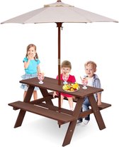 Kindermeubels, van dennenhout, picknicktafel met bank voor kinderen, met parasol, kinderzitgroep voor 4 peuters, geschikt voor binnen en buiten, tuin, balkon, strand (model 2)