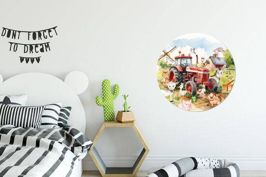 WallCircle - Cercle mural animaux de la ferme 60x60 cm - Cercle mural chambre enfant tracteur - Décoration chambre fille - Chambre enfant - Peintures chambre enfant - Décoration murale chambre garçon - Décoration murale chambre garçon aquarelle