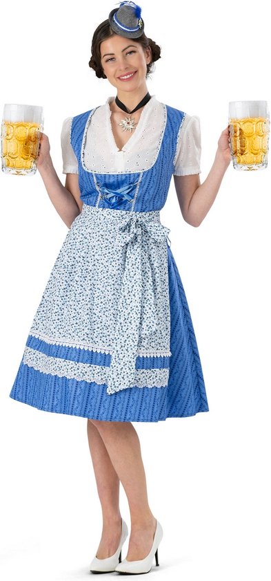 Funny Fashion - Boeren Tirol & Oktoberfest Kostuum - Duits Bierplezier Heike - Vrouw - Blauw - Maat 36-38 - Carnavalskleding - Verkleedkleding