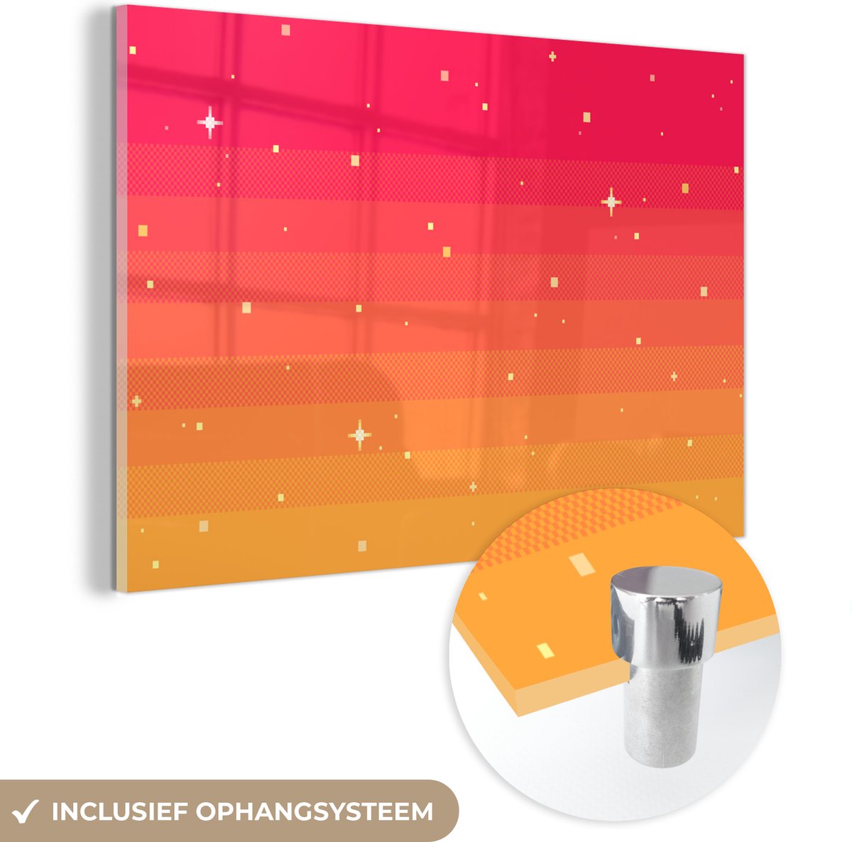 ® Glasschilderij 30x20 cm - Schilderij acrylglas - Gaming - Pixel Art - Sterren - Foto op glas - Muurdecoratie woonkamer - Wanddecoratie slaapkamer - Schilderijen