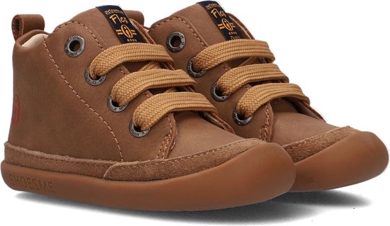 Bruine Shoesme veterbooties met suède details en veters.