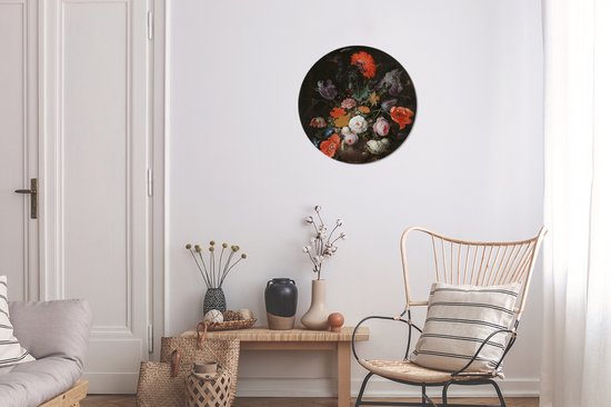 Nature morte avec des fleurs et une montre - Peinture d'Abraham Mignon Sticker papier peint cercle mural ⌀ 30 cm / cercle papier peint / cercle mural / cercle vivant - autocollant & découpe ronde