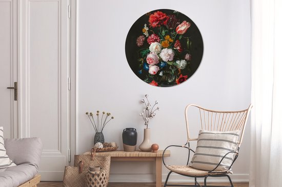 WallCircle - Wandcirkel - Muurcirkel - Stilleven met bloemen in een glazen vaas - Schilderij van Jan Davidsz. de Heem - Aluminium - Dibond - ⌀ 90 cm - Binnen en Buiten - Merkloos