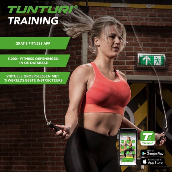 Tunturi Springtouw - Sport springtouw - Fitness springtouw - m - Zwart - Incl. gratis fitness app - Tunturi