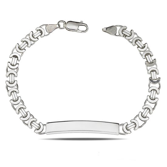 Juwelier Zwartevalk zilveren platte koningsschakel armband met graveerplaat - ET 60-T/20cm-