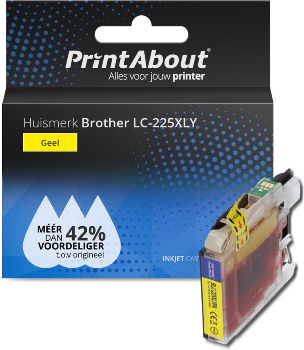 PrintAbout huismerk Inktcartridge LC-225XLY Geel Hoge capaciteit geschikt voor Brother