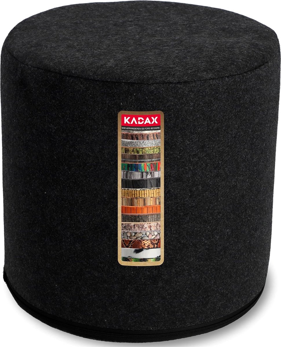 KADAX Zitpoef, Poef, ronde poef, Ø 40.5x41 cm - Moderne poef met wasbare overtrek, zitzak, vloerkussen, decoratieve kruk, voetenbank, zitkussen, stoffen kruk - Zwart