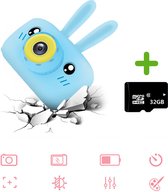 Rabbit Kindercamera Full HD 1080P | Inclusief 32GB Geheugenkaart | Vlog camera | Fototoestel voor kinderen | Kinderfototoestel | Blauw