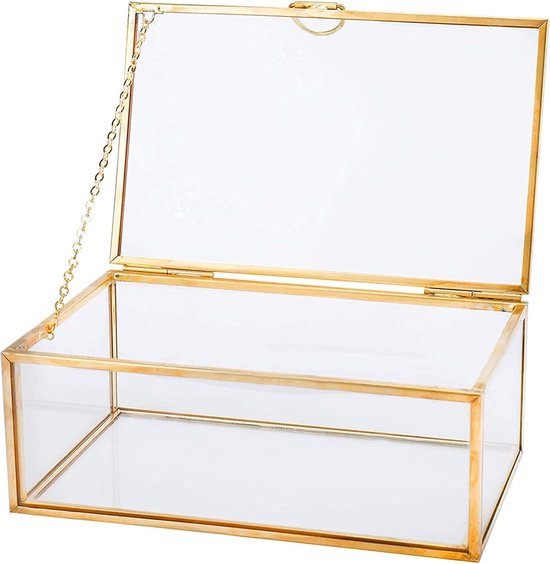 Gouden Vintage glazen doos terrarium retro sieradendoos transparant glas sieraden opslag organizer voor bruidsfeestdecoratie (klein)