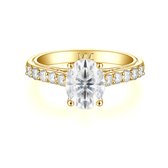 Fiorenza - 14k Geelgouden Tijdloze Moissanite Ring met Pavé Band en Galerijdetail - 3 karaat