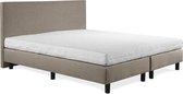 Boxspring Sofia luxe lederlook taupe 160x220 incl. wit matras, hoofdbord glad uitgevoerd.