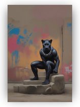 Banksy zwarte panter - 100 x 150 cm - Canvas schilderij - Schilderij panter - Black panther - Dieren - Kinderkamer accessoires - Banksy - Schilderijen slaapkamer