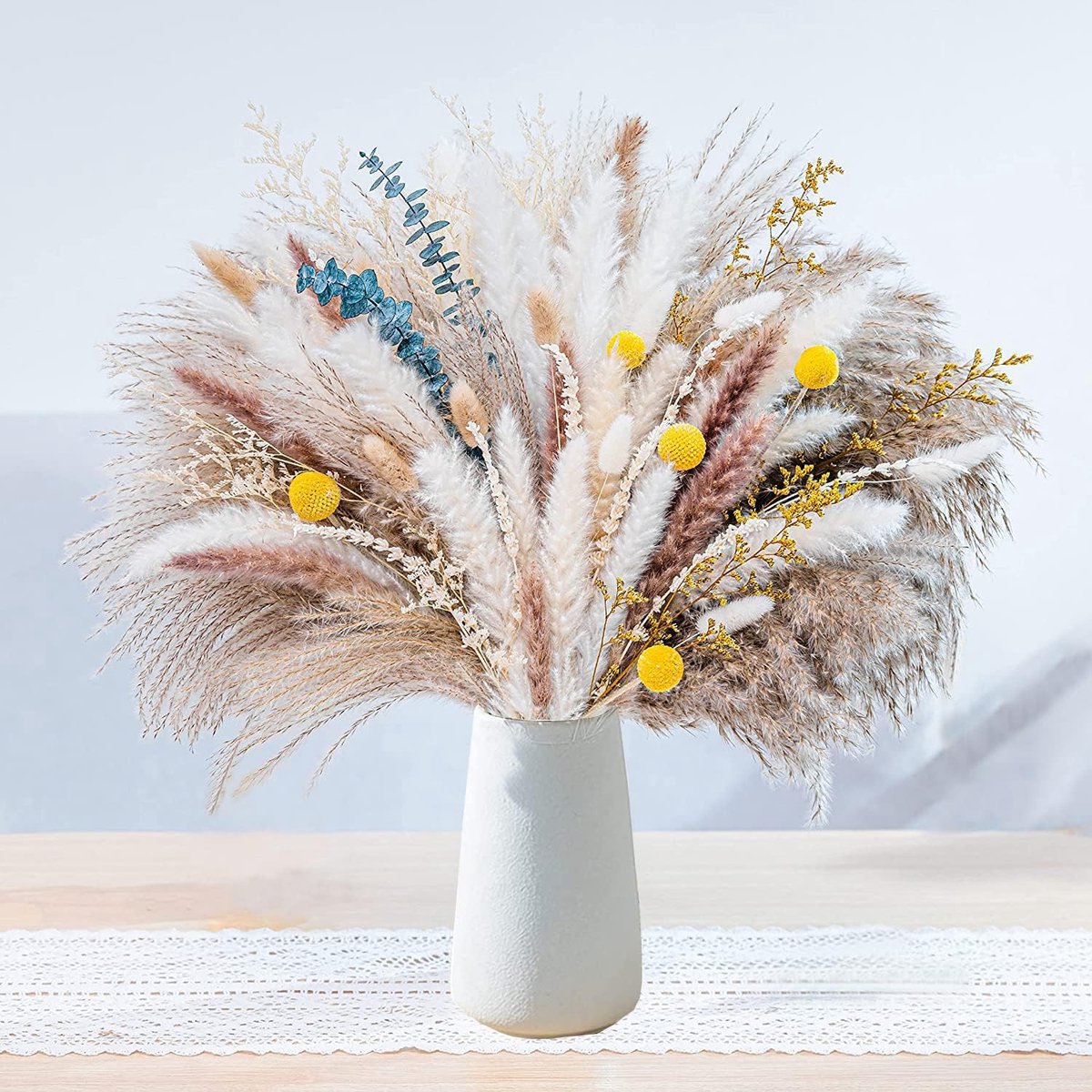 meerklose Gedroogd Pampasgras Pampas Gras Gedroogd Gedroogde Bloemen Deco Planten Natuurlijk Pampas Gras voor Bruiloft, Boho Deco, Bloemstukken Home Decor (5 X 45, 117) veelkleurig