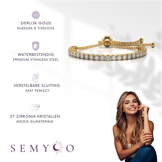 Semyco® Armband Dames verguld 14 Karaat Goud - Tennis Armband Goudkleurig - Moederdag - Cadeau Voor Vrouw - Verstelbaar - Aurora - Semyco