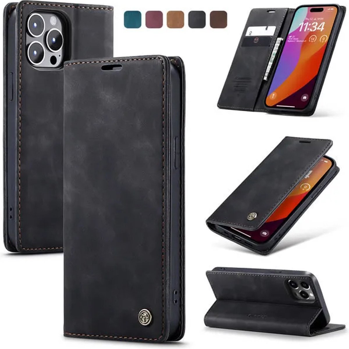 CaseMe - Telefoonhoesje geschikt voor Apple iPhone 15 Pro - Wallet Book Case - Met Magnetische Sluiting - Zwart
