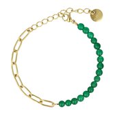 My Bendel - Gouden schakelarmband met Green Agate edelstenen - Combinatie van een gouden schakelarmband met Green Agateedelstenen - Met luxe cadeauverpakking