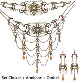 Behave Choker ketting dames - victoriaanse baroque choker met bijpassende armband en oorhanger in vintage antiek koper kleur