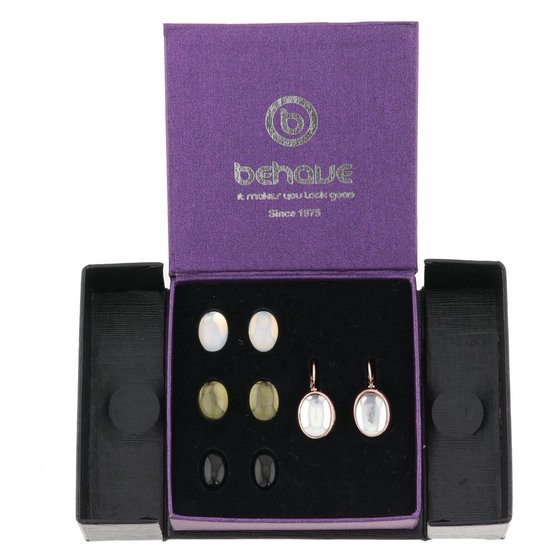 Boucles d'oreilles d'oreilles Behave - femme - couleur rose - boucles d'oreilles serties de 4 pierres interchangeables