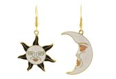 Behave Oorbellen oorhangers zon en maan goud kleur in wit emaille 4 cm
