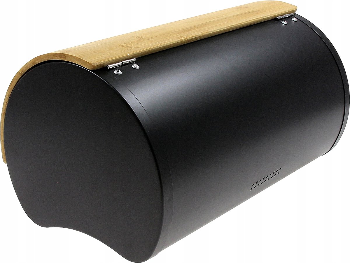 Broodtrommel - zwart klep/deksel - 37 cm - hout - ovaal - brood Broodtrommel - zwart klep/deksel - 37 cm - hout - ovaal - brood