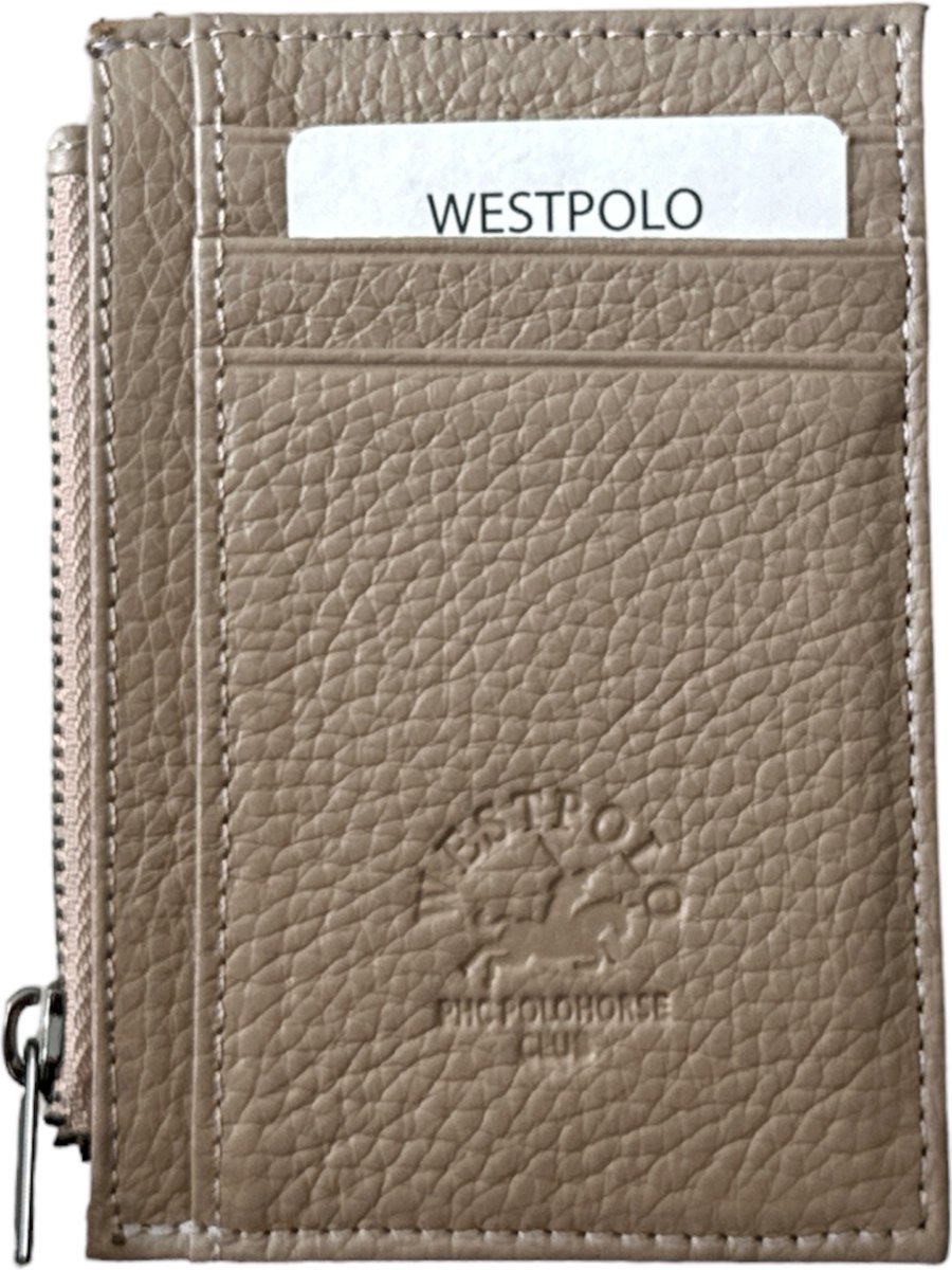 Westpolo Stijlvolle Unisex Leren Pasjeshouder - Ruimte voor 6 Pasjes & Muntgeld - Perfect Cadeau voor Verjaardagen, Vaderdag, Valentijnsdag, Moederdag en Meer - Mink - 118 van Leerella