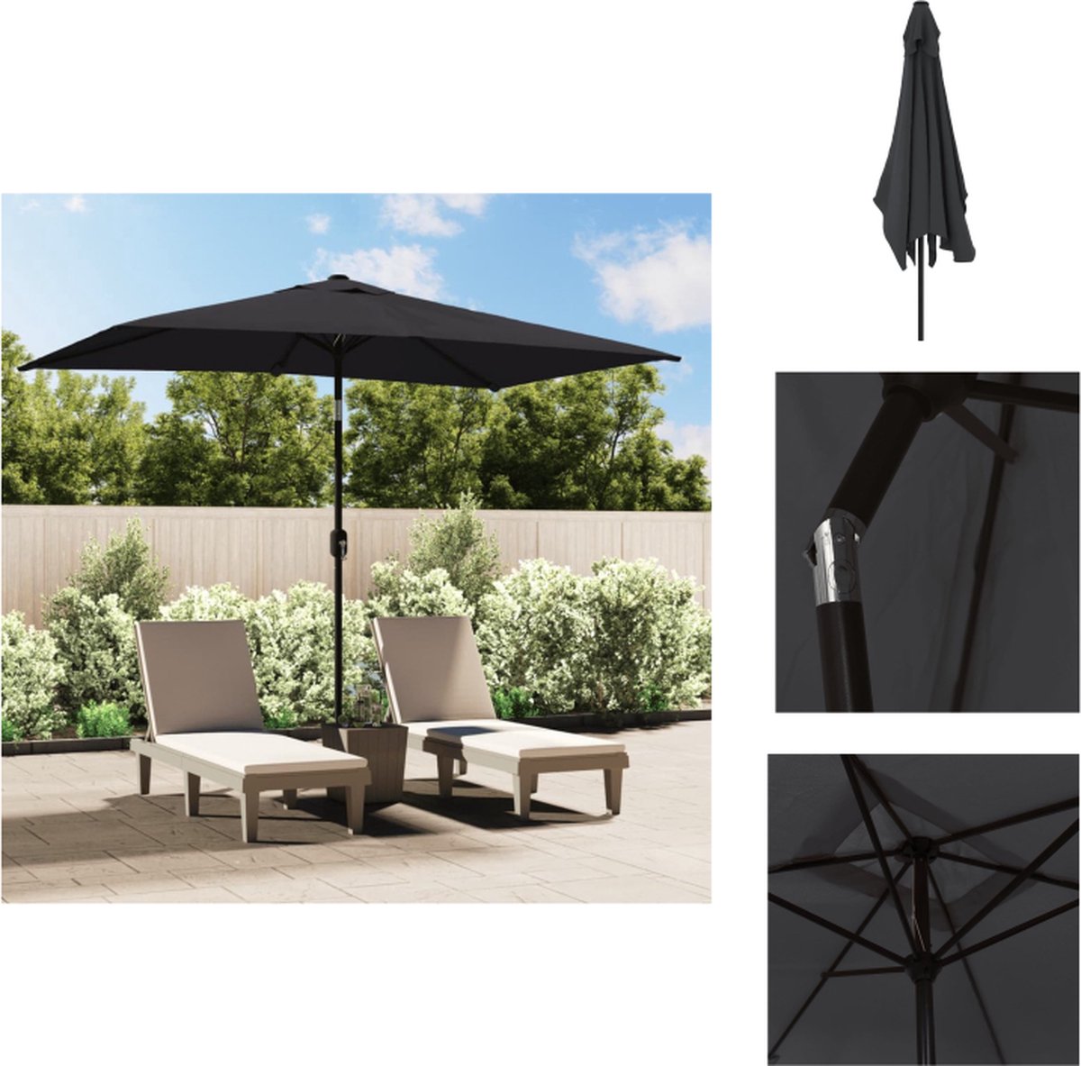 vidaXL - Parasol - met - metalen - paal - 300x200 - cm - zwart