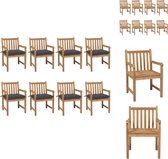 vidaXL Tuinstoelenset - Teakhout - 8 stoelen met kussens - Rustiek design - Tuinstoel