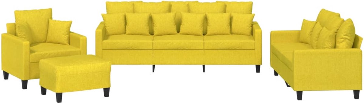 vidaXL - 4-delige - Loungeset - met - kussens - stof - lichtgeel