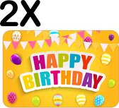 BWK Flexibele Placemat - Happy Birthday - Vlaggen - Balonnen - Set van 2 Placemats - 45x30 cm - PVC Doek - Afneembaar