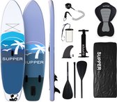 Supper Sup Board XL - Max. 180KG - Opblaasbaar – Paddle Board – Verstelbare Peddel – Waterdicht Telefoonhoesje – Zitje – Pomp – Vin – Leash – Draagtas – 335 x 81 cm
