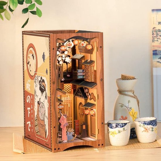 Kit de bricolage de livre de coin insérer une bibliothèque support de livre  3d puzzle en bois de bricolage miniature maison en bois serre-livres Nook