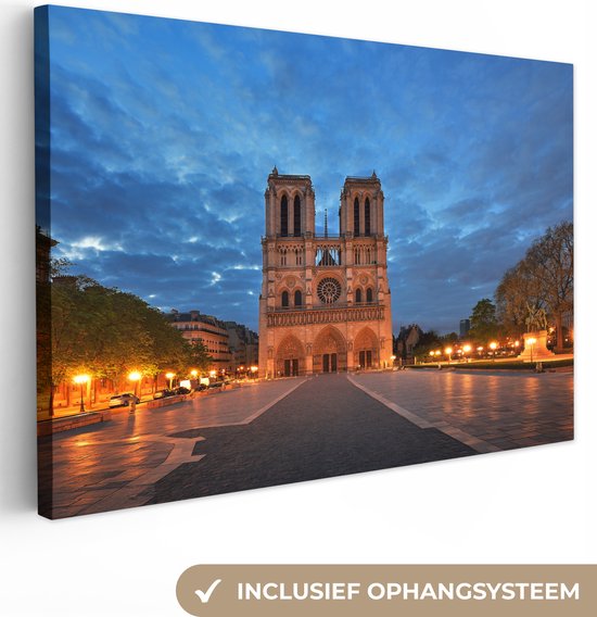 Canvas Schilderij Parijs - Notre Dame - Wolken - 60x40 cm - Wanddecoratie