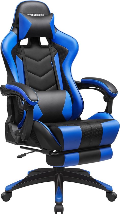 Gaming stoel - Gaming chair - Gamingstoel - Gaming stoel met voetsteun - Bureaustoel - Bureaustoelen - 23.4 kg - Staal - Nylon - Zwart - Blauw - 73 x 66 x( 123,5 - 131,5) cm
