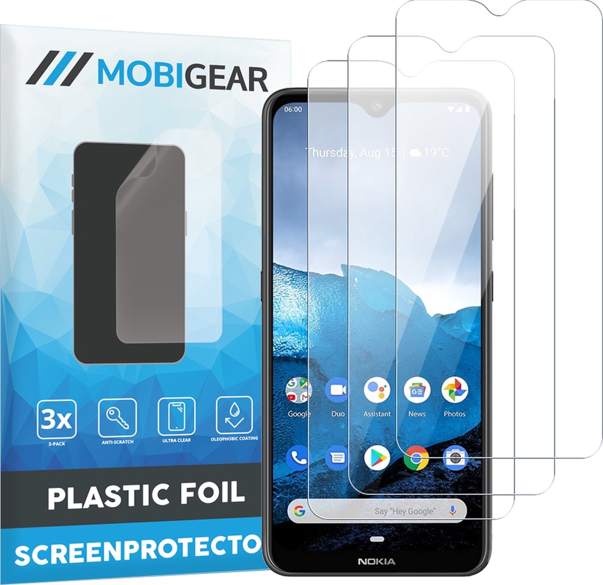 Mobigear Screenprotector geschikt voor Nokia 6.2 | Mobigear Screenprotector Folie - Case Friendly (3-Pack)