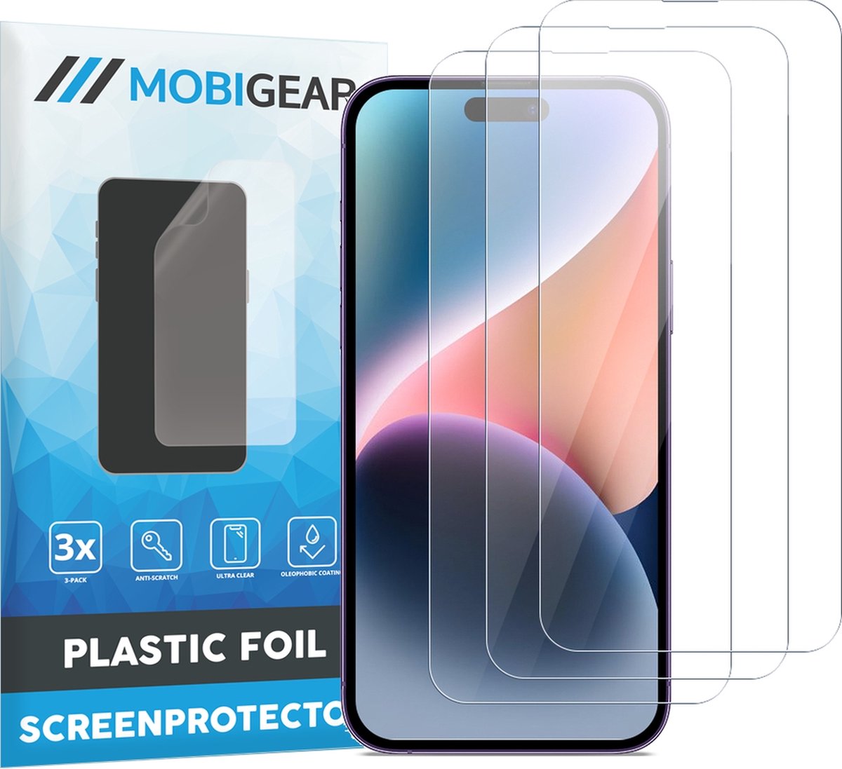 Mobigear Screenprotector geschikt voor Apple iPhone 14 Pro Max | Mobigear Screenprotector Folie - Case Friendly (3-Pack)