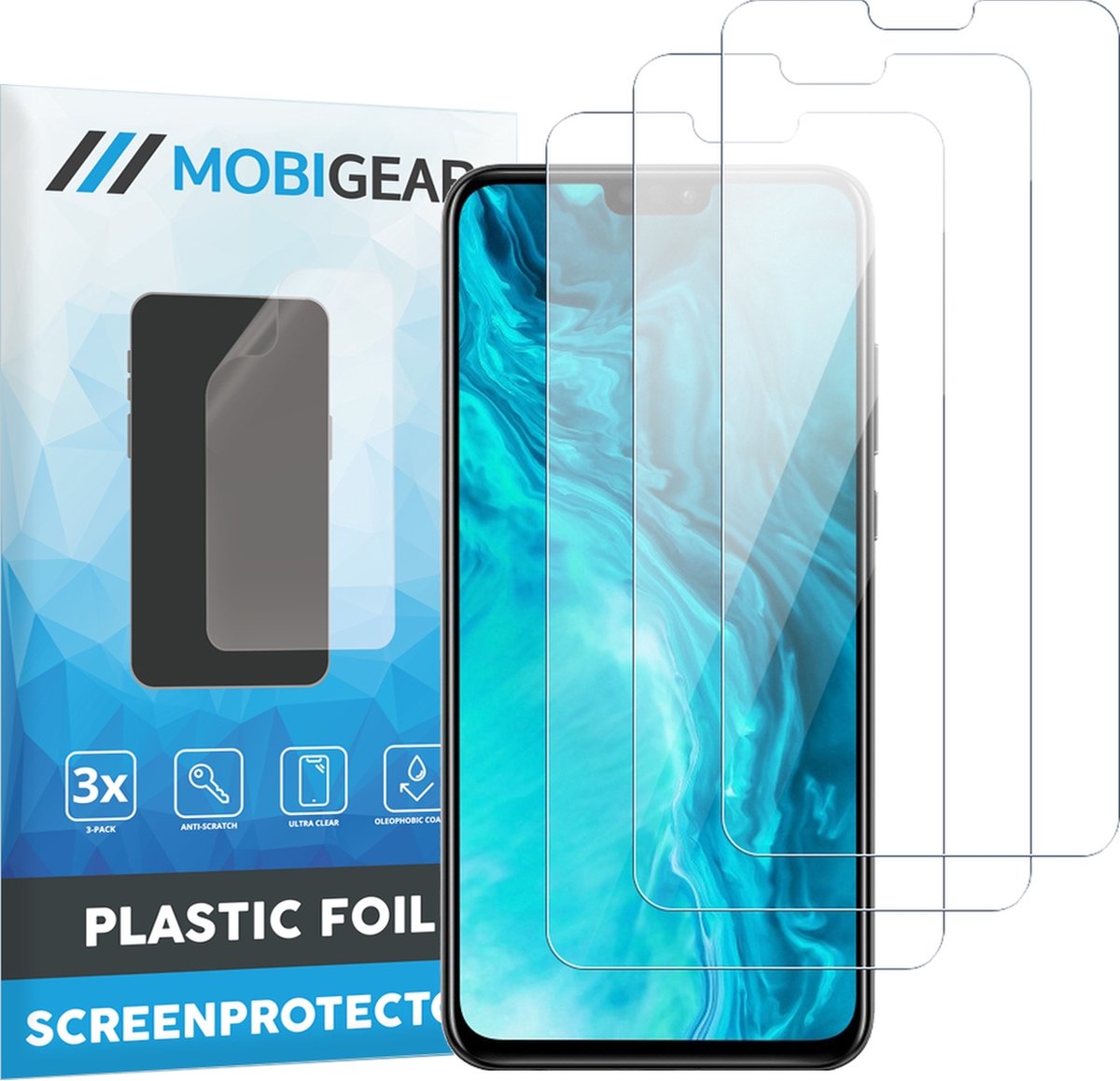 Mobigear Screenprotector geschikt voor HONOR 9X Lite | Mobigear Screenprotector Folie - Case Friendly (3-Pack)