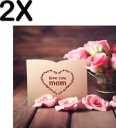 BWK Textiele Placemat - I Love Mom - Moederdag - Rozen - Set van 2 Placemats - 50x50 cm - Polyester Stof - Afneembaar