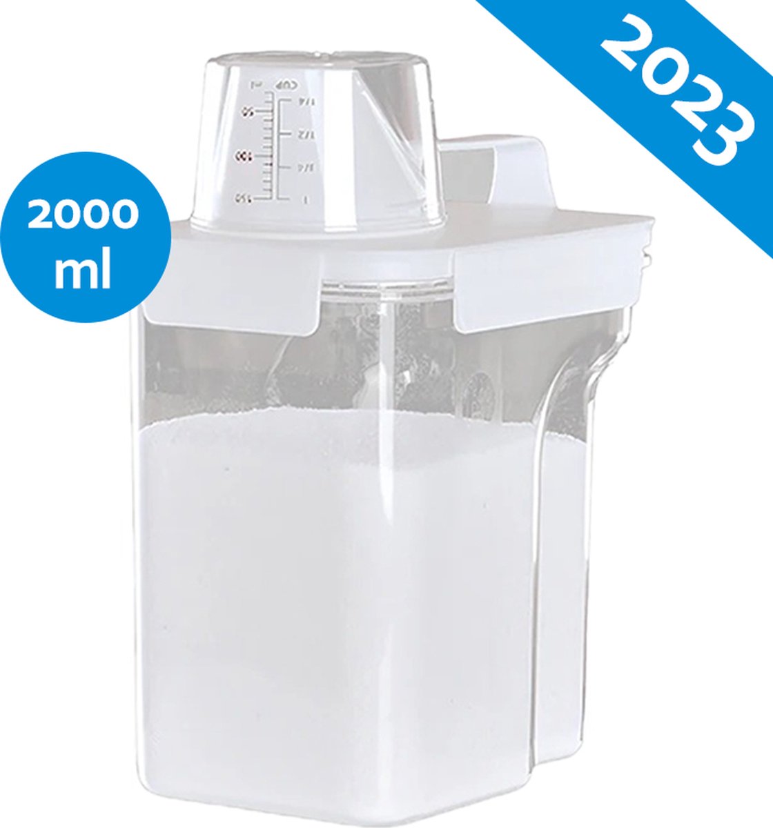 Deluqse Waspoeder Opbergdoos - 2000ml - Acryl - Waspoederbox - Wasmiddel Bewaarbox - Poedercontainer - Wasmiddel Bewaardoos - Waspoeder Doos