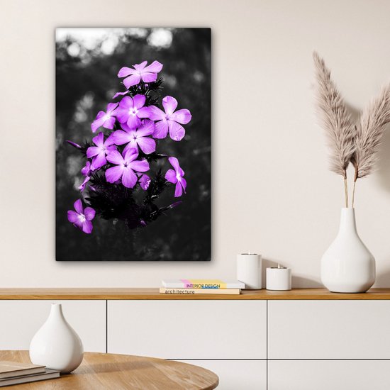 Peintures sur Toile Fleurs - Violet - Zwart - Wit - 40x60 cm - Décoration murale