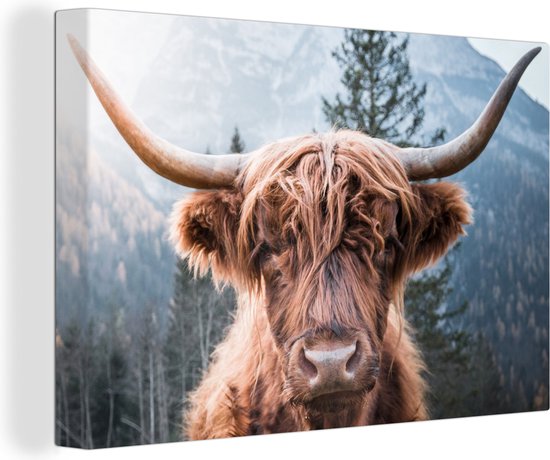 Décoration murale - Highlander écossais - Montagnes - Portrait - Peinture sur toile - 150x100 cm