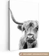 Schotse hooglander - Dieren - Zwart - Wit - Canvas - 40x60 cm - Wanddecoratie