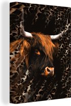 Schotse hooglander - Panterprint - Koe - Canvas - 30x40 cm - Wanddecoratie