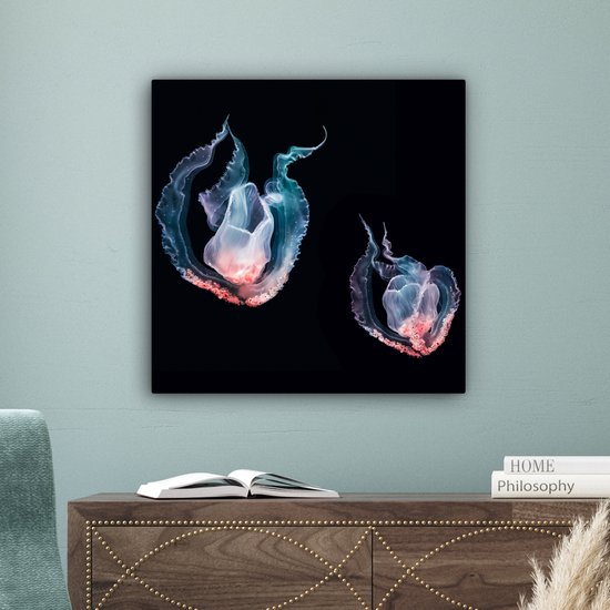 Tableau Peinture Méduse - Animaux aquatiques - Zwart - 50x50 cm - Décoration murale