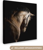 Canvas Schilderij Paarden - Halster - Zwart - 50x50 cm - Wanddecoratie