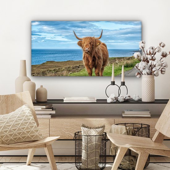 Tableau sur Toile Scottish Highlander - Nuages - Paysage - 80x40 cm - Décoration murale