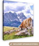 Canvas Schilderij Alpen - Koe - Berg - 50x50 cm - Wanddecoratie