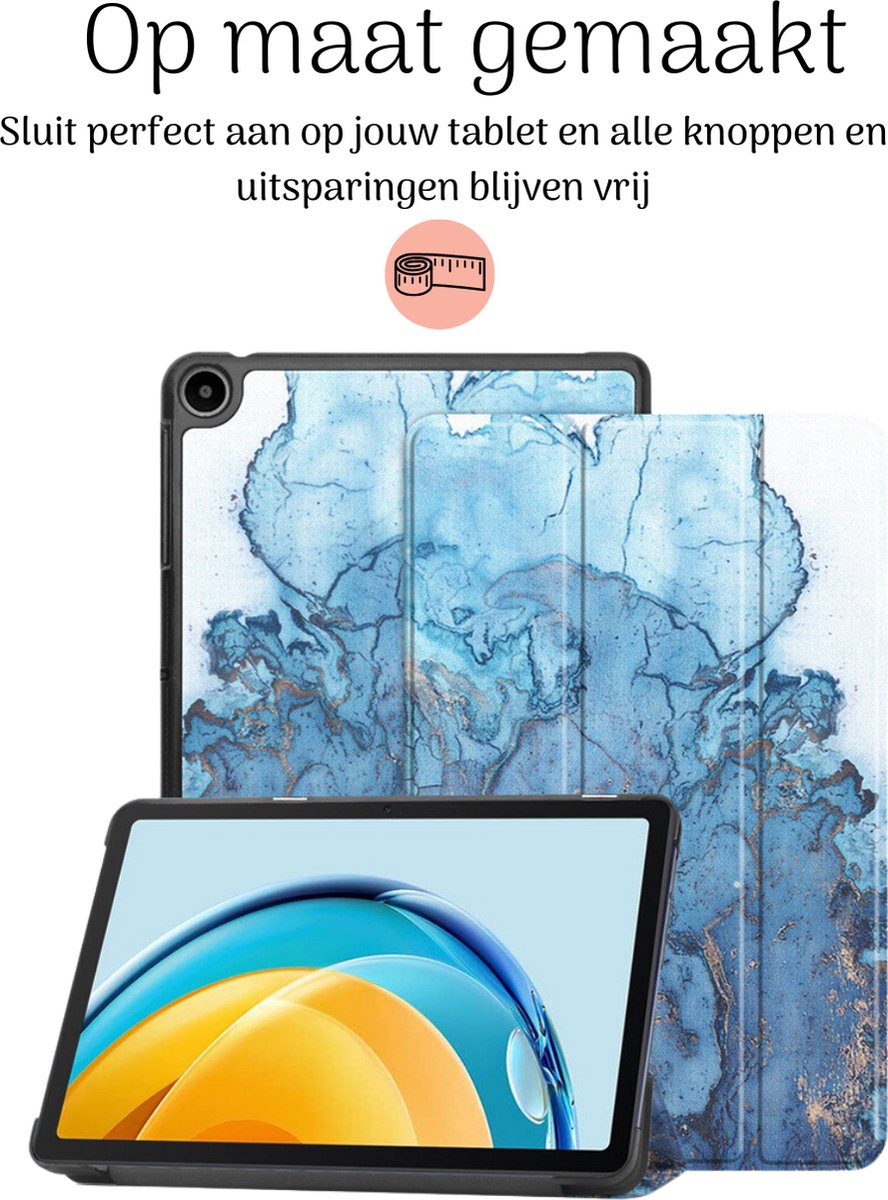 Hoozey - Book Case geschikt voor Samsung Galaxy Tab S9+ (2023) - 12.4 inch - Sleep cover - Marmer print - Licht Blauw