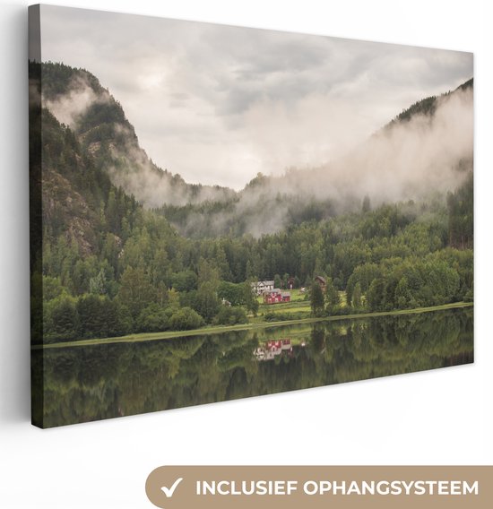 Peintures sur toile - Ferme norvégienne parmi les arbres - 150x100 cm - Décoration murale