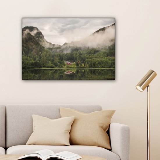 Peintures sur toile - Ferme norvégienne parmi les arbres - 150x100 cm - Décoration murale