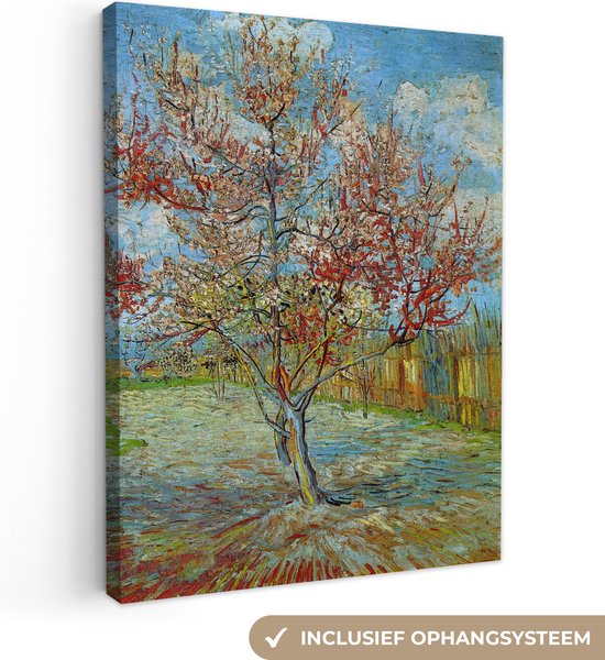 Canvas Schilderij De roze perzikboom - Vincent van Gogh - 60x80 cm - Wanddecoratie